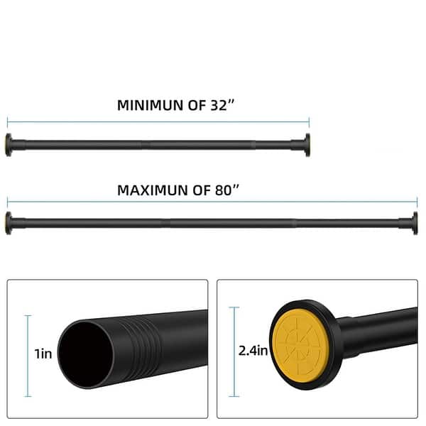 1 Inch Diameter Adjustable Spring Tension Rods 32 to 80" Black Bed